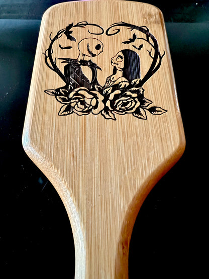 Hairbrush - Jack & Sally Engraved on large bamboo paddle