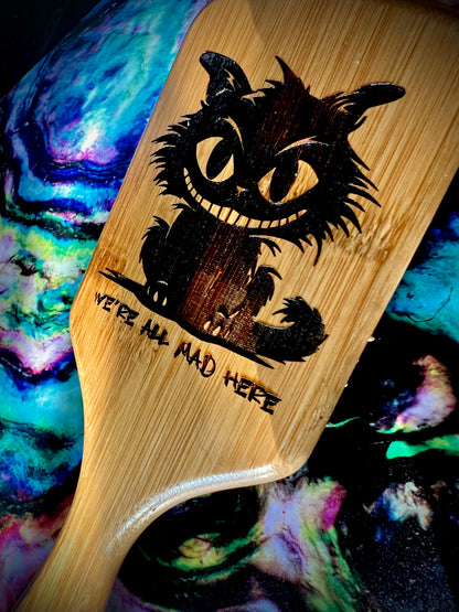 Hairbrush - Cheshire Cat Engraved on Large Bamboo Paddle Handle