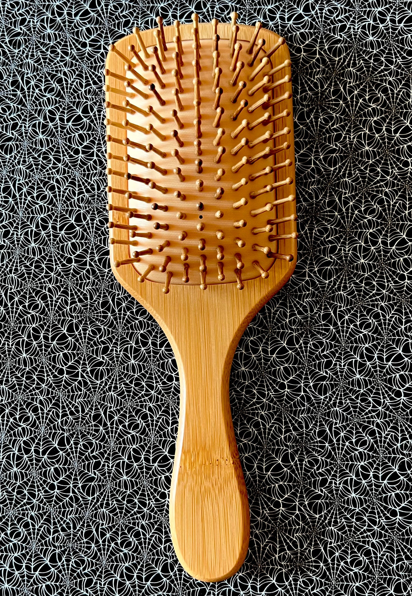 Hairbrush - Haunted Wallpaper Engraved on Large Bamboo Paddle Handle