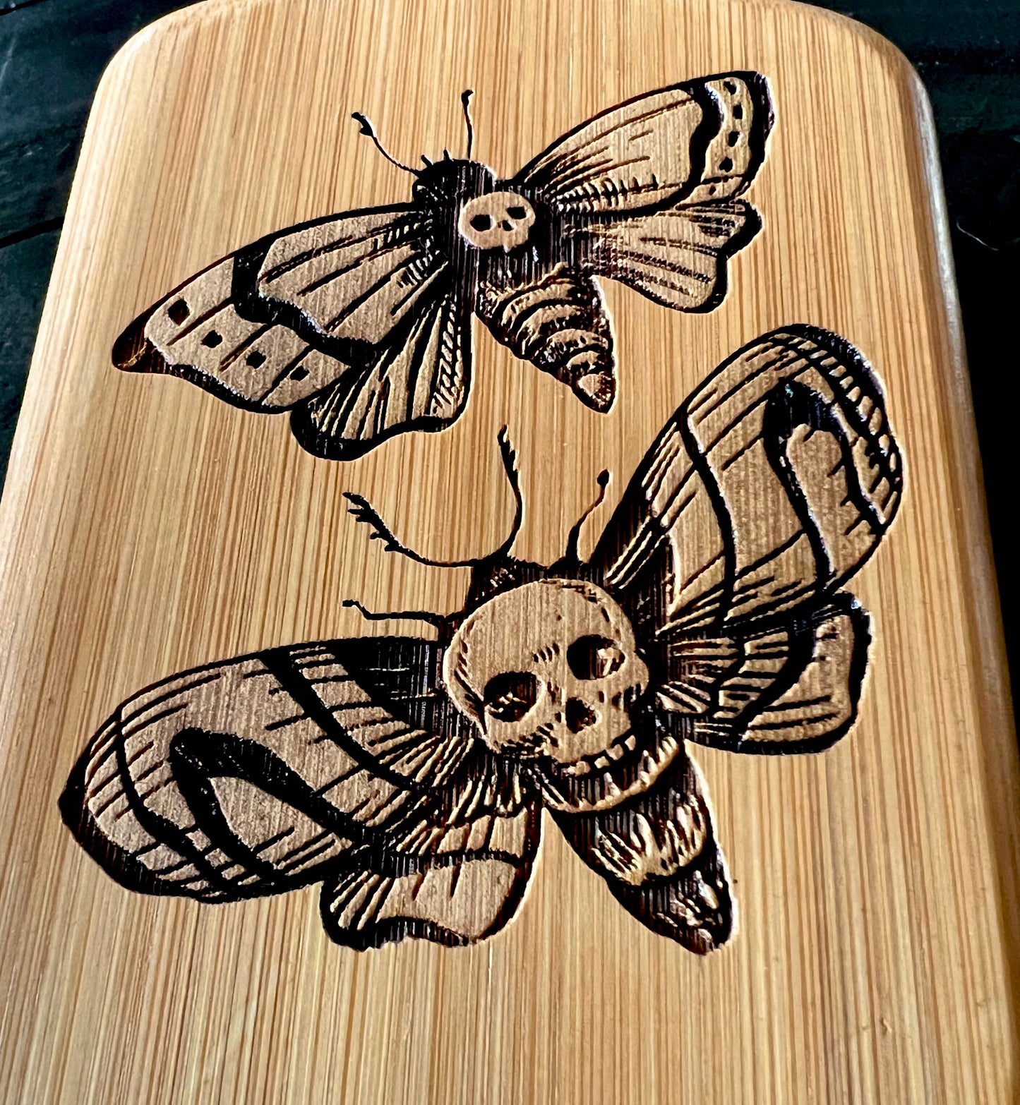 Hairbrush - Death Moths Engraved on Bamboo