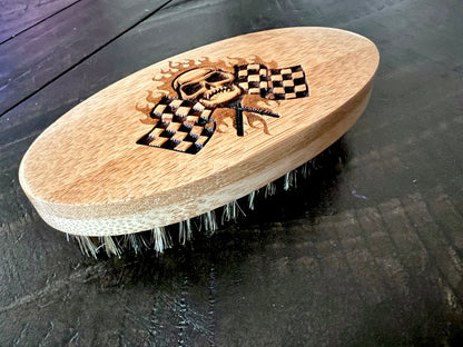 Beard Brush - Skulls & Racing Flags w/ comb and travel bag