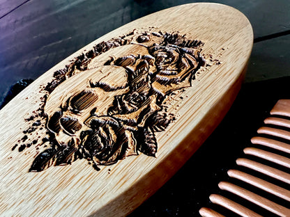 Beard Brush - Skulls & Roses w/ comb and travel bag