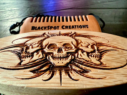 Beard Brush - Triple Skull w/ comb and travel bag