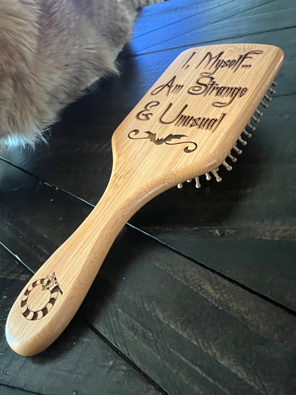 Hairbrush  - "Strange and Unusual" Engraved on Bamboo Handle