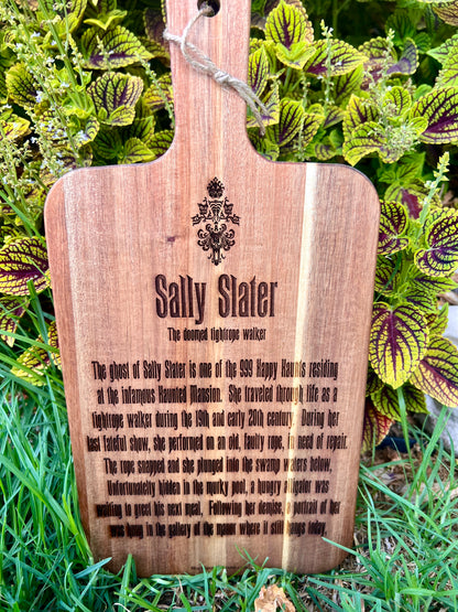 Charcuterie & Cutting Board - The Doomed Tightrope Walker from the stretching room!  Sally Slater 16” X 8” engraved on Acaci