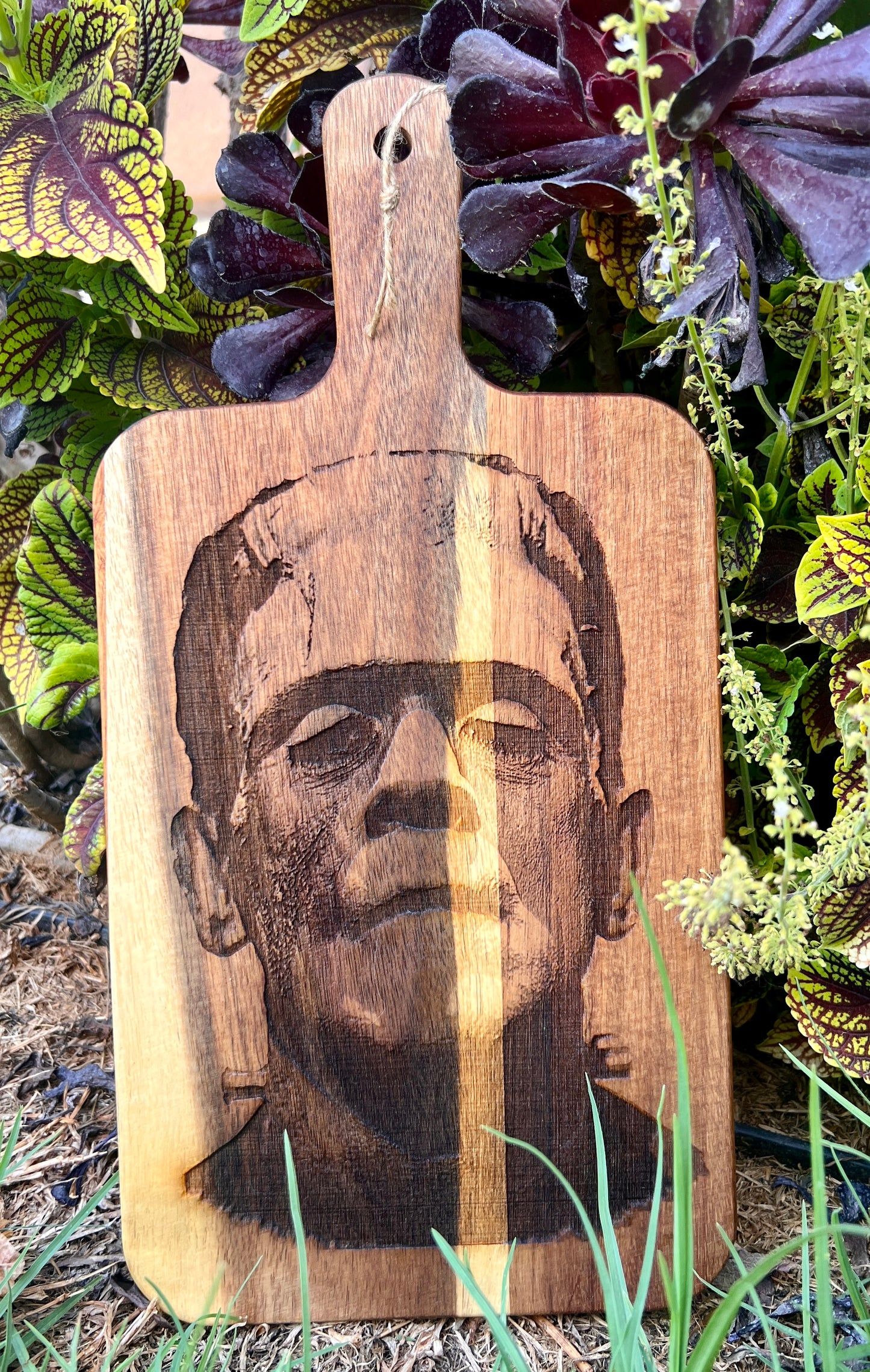 Charcuterie & Cutting Board - Frankenstein's Monster Engraved on beautiful Acacia Wood  16” X 8” Paddle