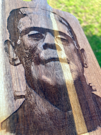 Charcuterie & Cutting Board - Frankenstein's Monster Engraved on beautiful Acacia Wood  16” X 8” Paddle