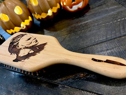 Hairbrush - Michael Myers Design Engraved on Bamboo Handle Halloween