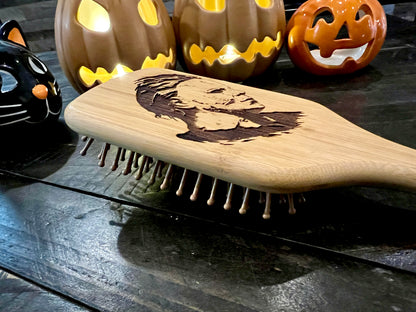 Hairbrush - Michael Myers Design Engraved on Bamboo Handle Halloween