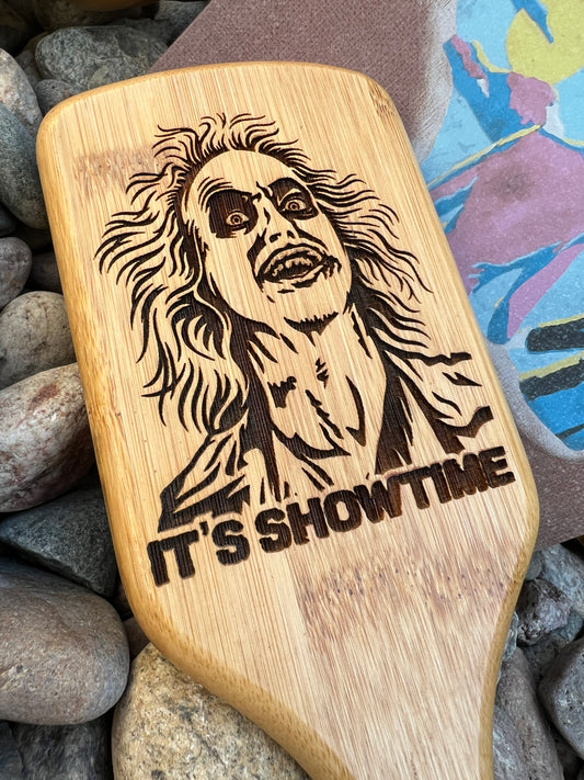 Hairbrush  - Beetlejuice "It's Showtime" Engraved on Bamboo Handle