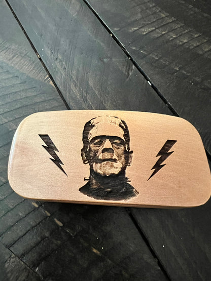 Grooming Kit - Frankenstein engraved beard brush, wooden comb, trimming scissors, and travel bag