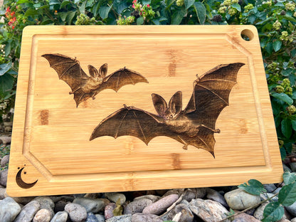 Cutting / Charcuterie Board - Classic Twin Victorian Bats Engraved on Bamboo