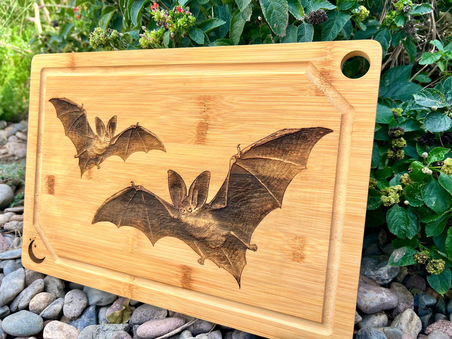 Cutting / Charcuterie Board - Classic Twin Victorian Bats Engraved on Bamboo