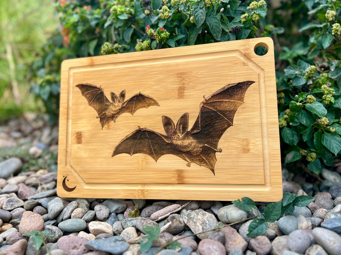 Cutting / Charcuterie Board - Classic Twin Victorian Bats Engraved on Bamboo