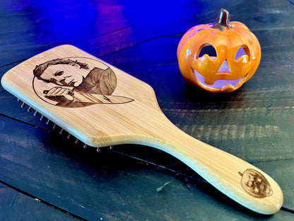 Hairbrush - Michael Myers Design Engraved on Bamboo Handle Halloween