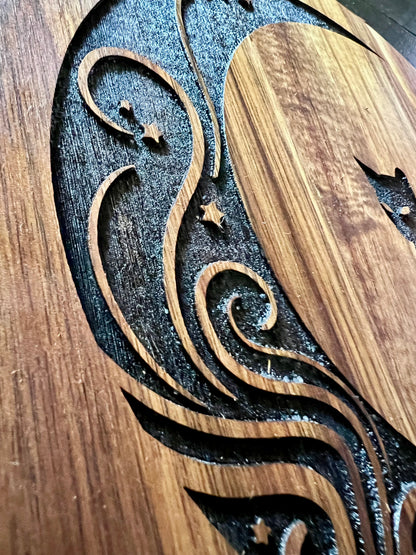 Charcuterie & Cutting Board - Cat & Moon "Starry Eyes" engraved on beautiful Acacia