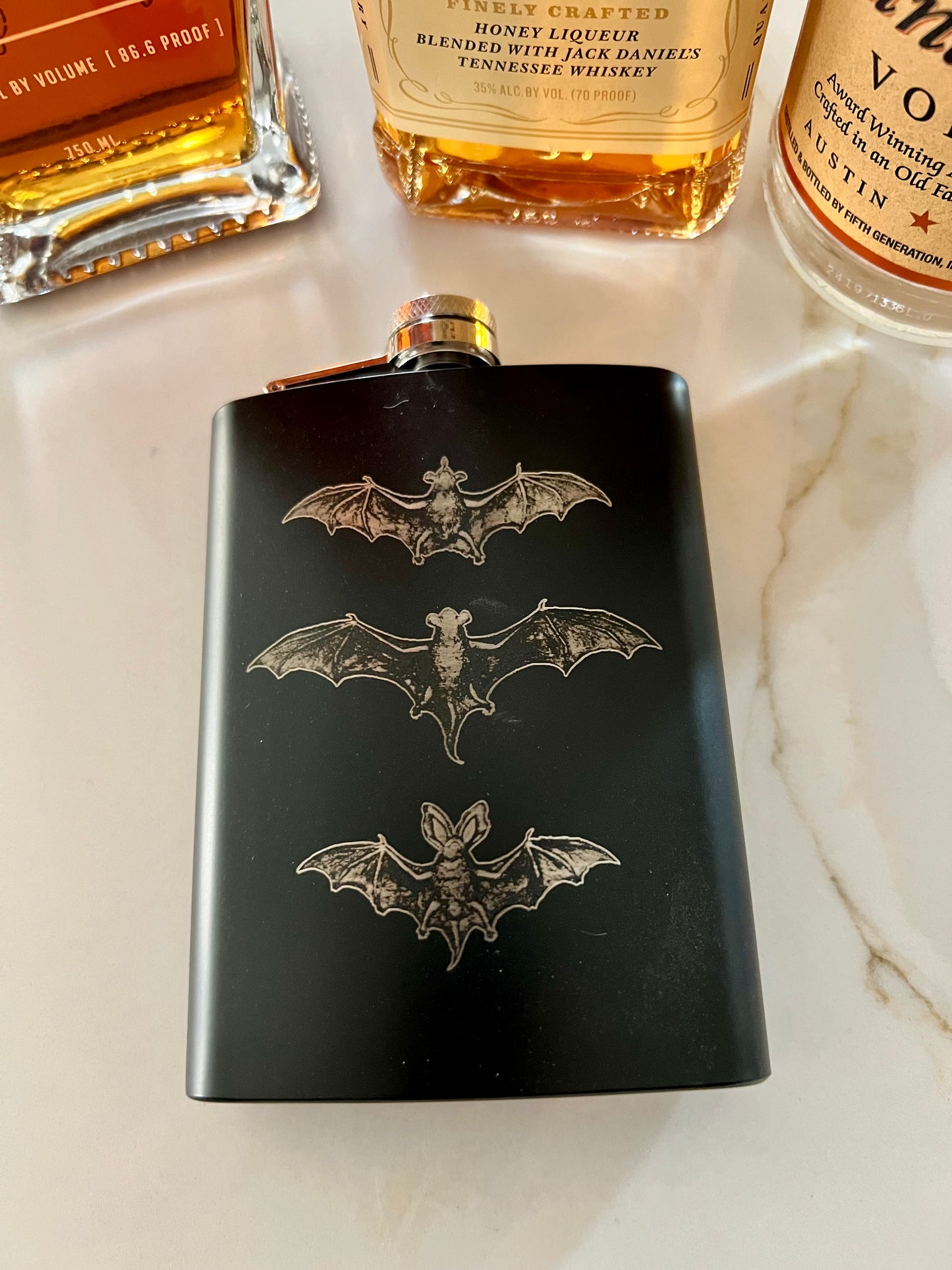 Flask - Classic Triple Bats Stainless Steel 8oz (includes funnel)