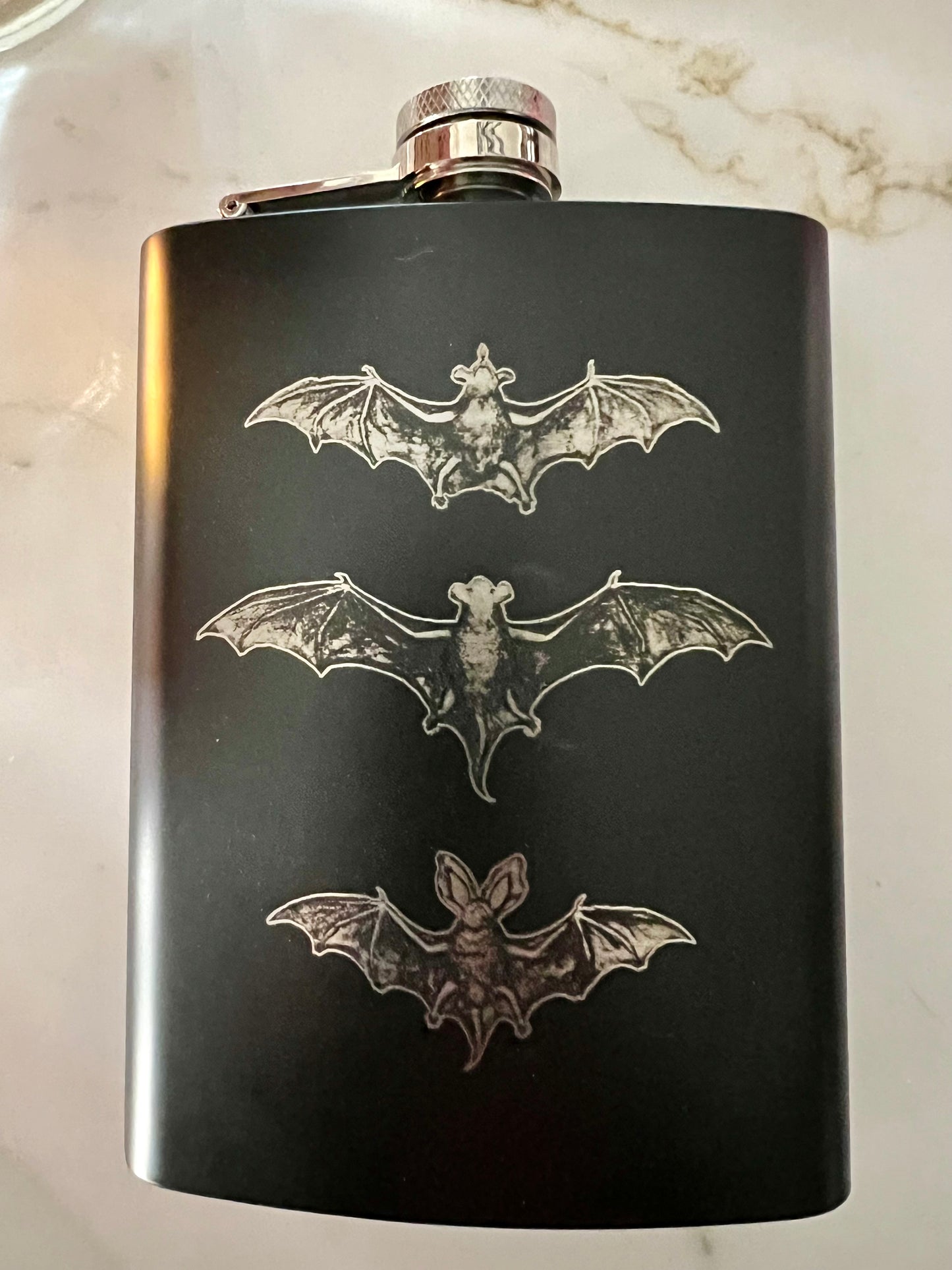 Flask - Classic Triple Bats Stainless Steel 8oz (includes funnel)