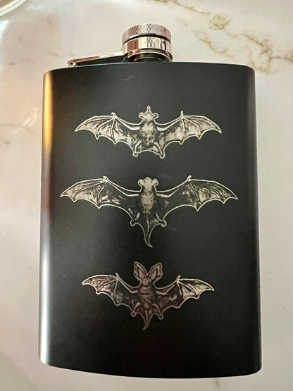 Flask - Classic Triple Bats Stainless Steel 8oz (includes funnel)