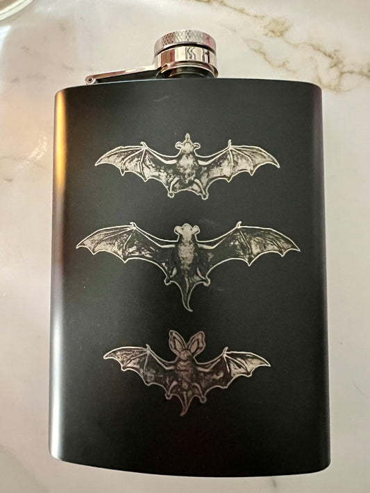 Flask - Classic Triple Bats Stainless Steel 8oz (includes funnel)