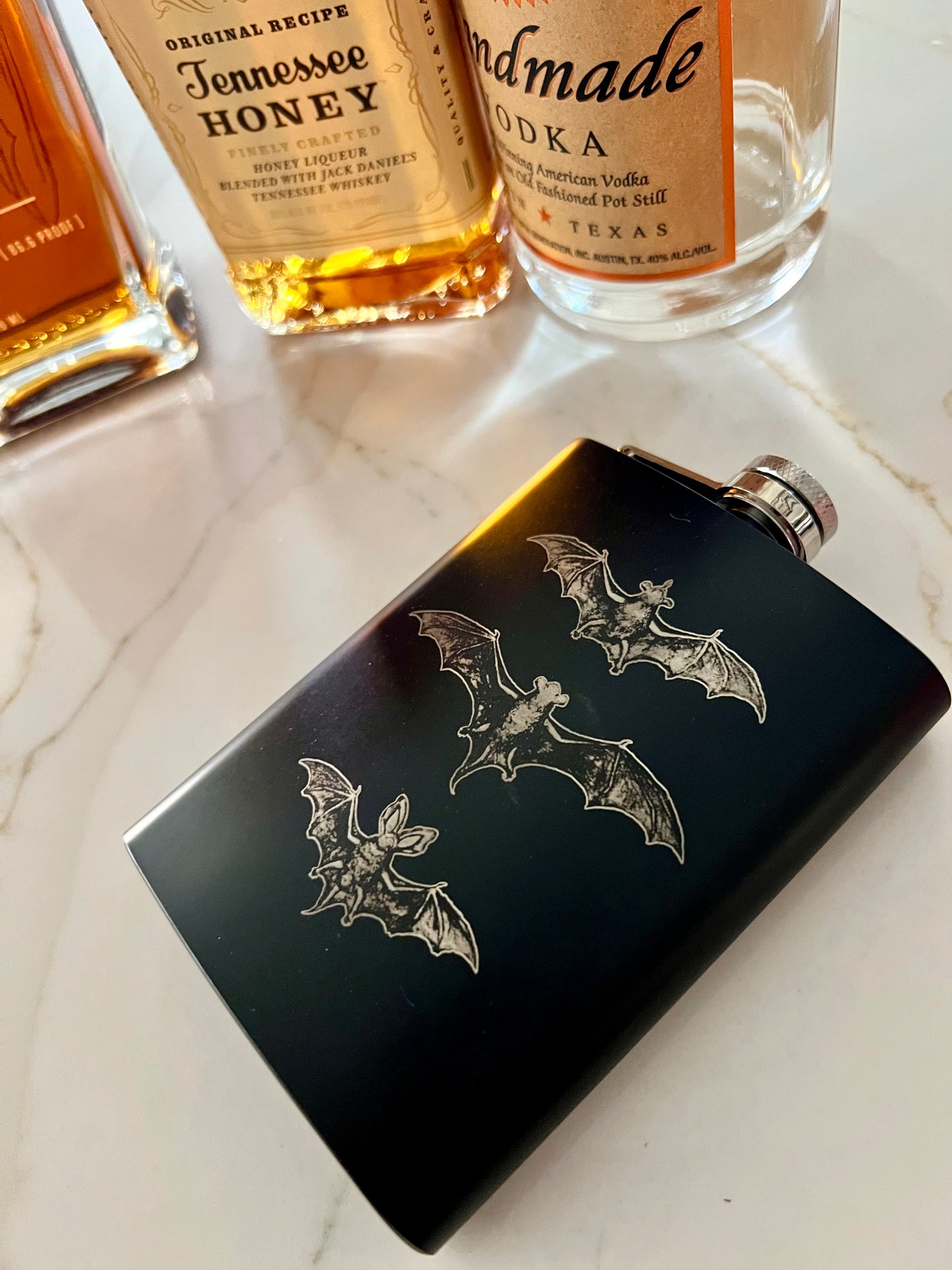 Flask - Classic Triple Bats Stainless Steel 8oz (includes funnel)