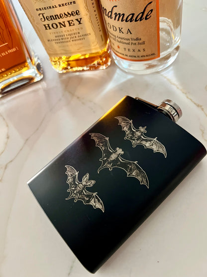Flask - Classic Triple Bats Stainless Steel 8oz (includes funnel)