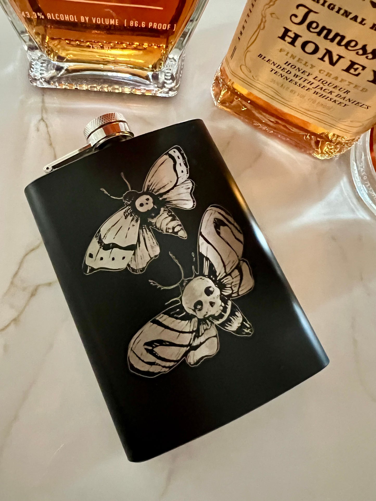 Flask - Death Moths Stainless Steel 8oz (includes funnel)