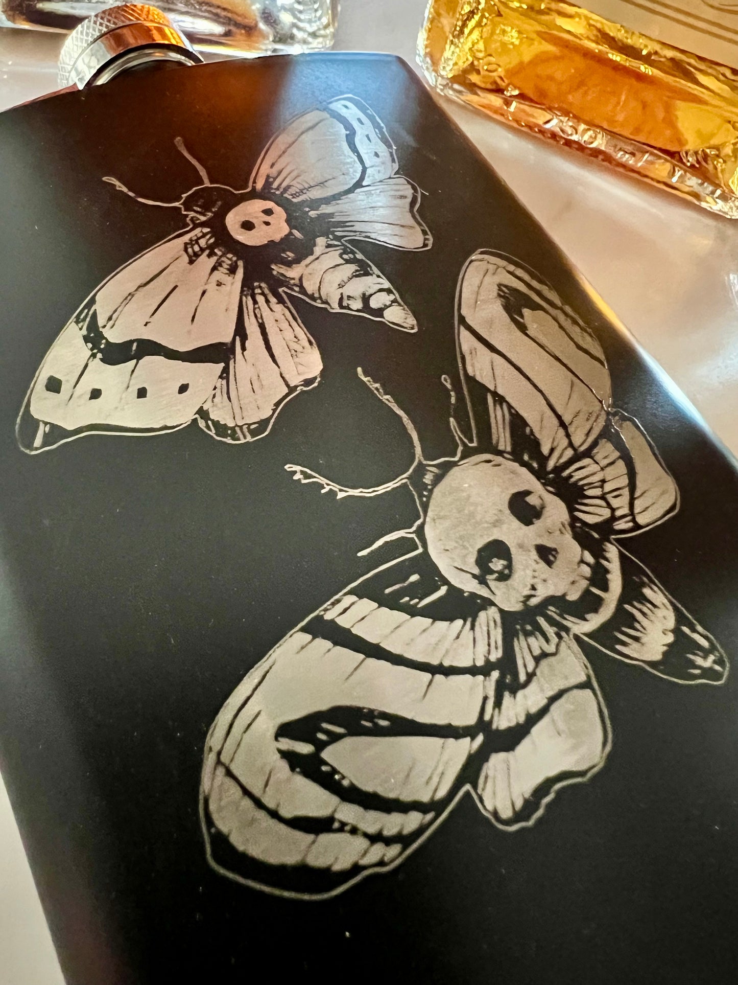 Flask - Death Moths Stainless Steel 8oz (includes funnel)