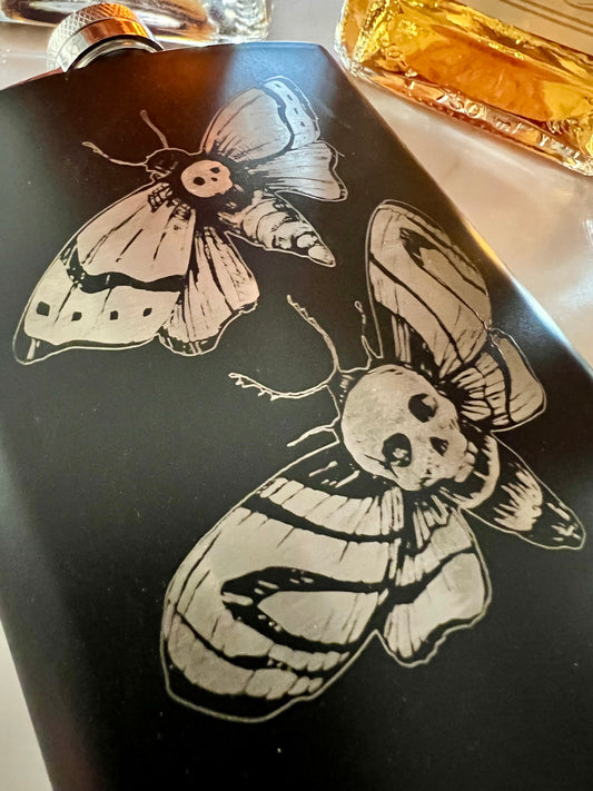 Flask - Death Moths Stainless Steel 8oz (includes funnel)