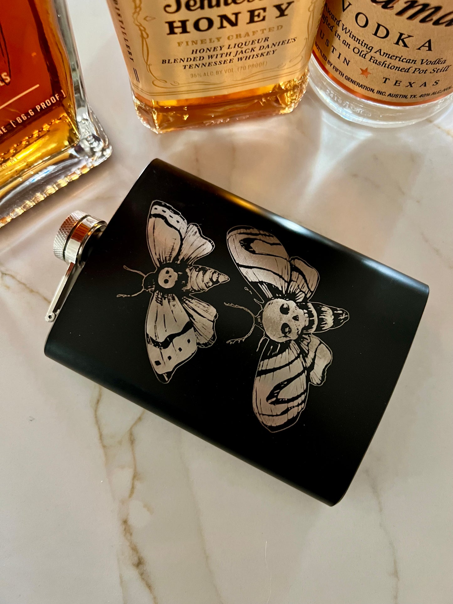 Flask - Death Moths Stainless Steel 8oz (includes funnel)