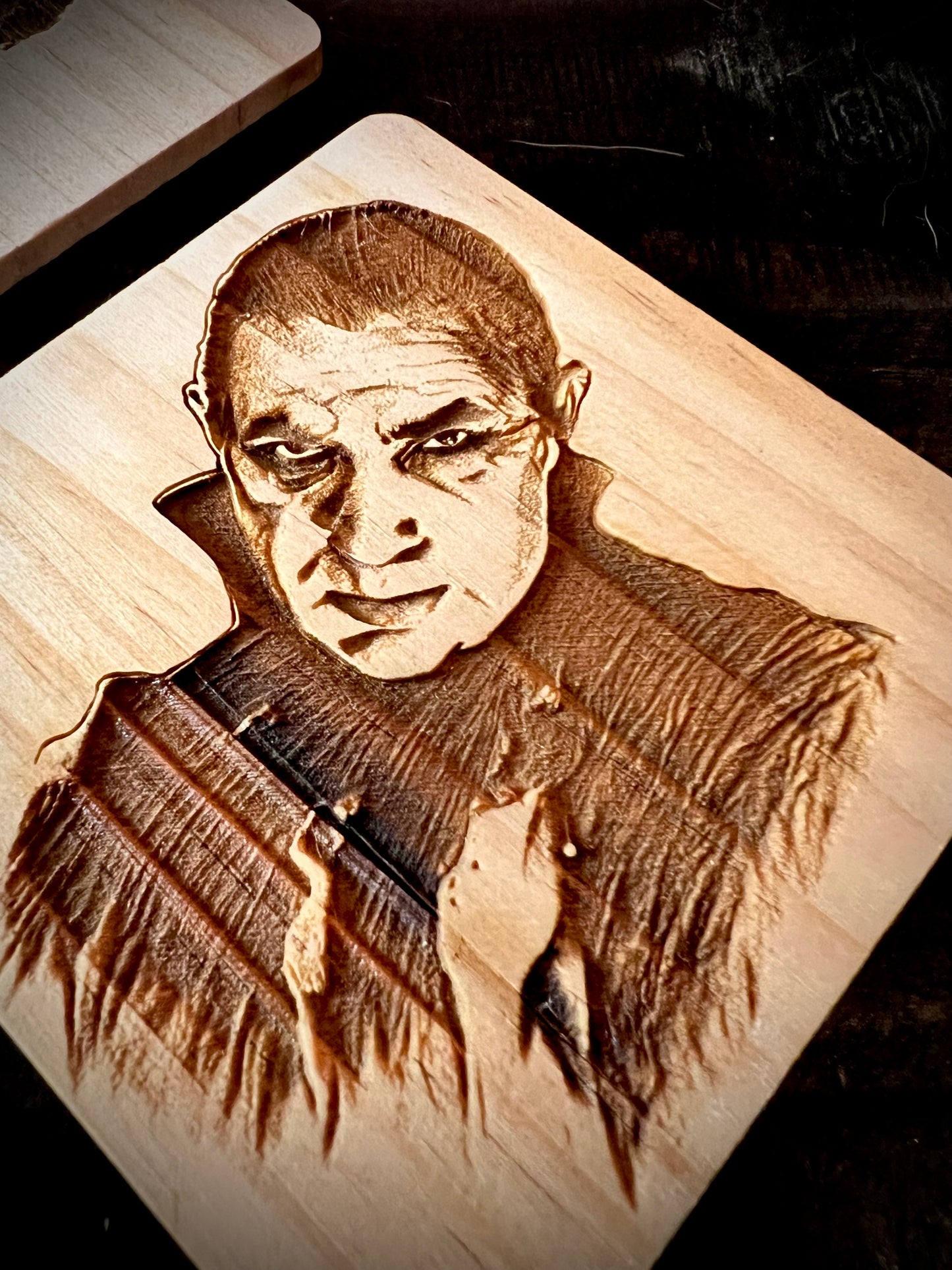 Coaster Set - Classic Monsters engraved wood with rubber pads (set of 4)