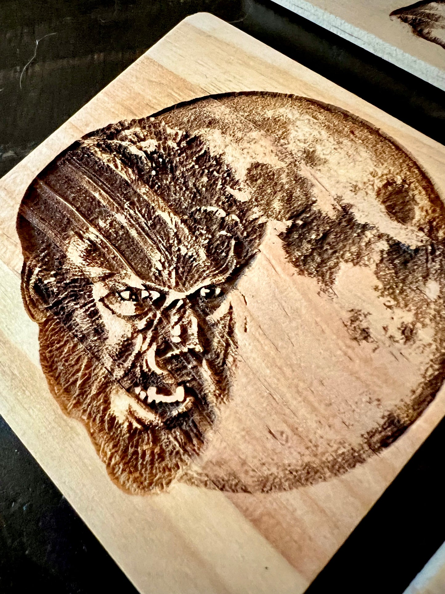 Coaster Set - Classic Monsters engraved wood with rubber pads (set of 4)