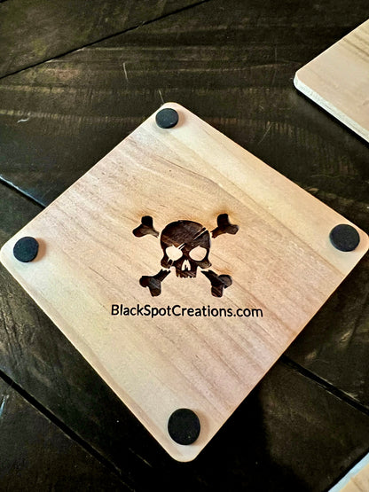 Coaster Set - Classic Monsters engraved wood with rubber pads (set of 4)