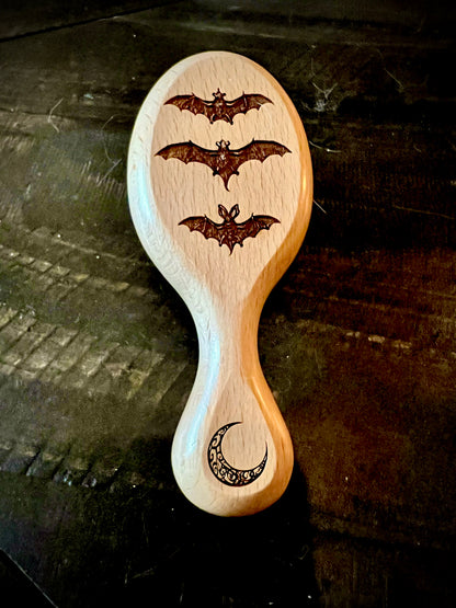 Travel Size Hairbrush - Triple Bats engraving with boar bristles