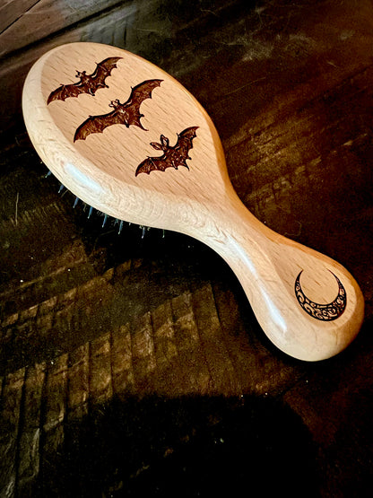 Travel Size Hairbrush - Triple Bats engraving with boar bristles