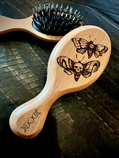 Travel Size Hairbrush - Death Moth engraving with boar bristles