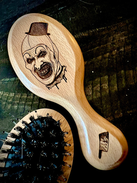 Travel Size Hairbrush - Art the Clown engraving with boar bristles Terrifier
