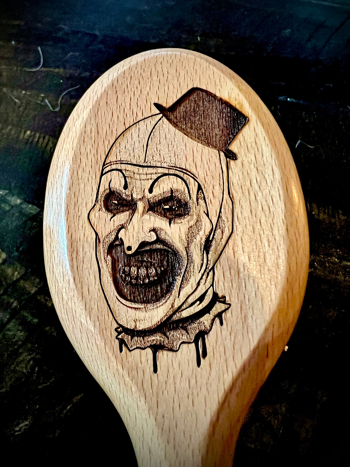 Travel Size Hairbrush - Art the Clown engraving with boar bristles Terrifier