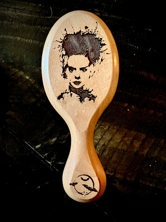 Travel Size Hairbrush - Bride of Frankenstein engraving with boar bristles