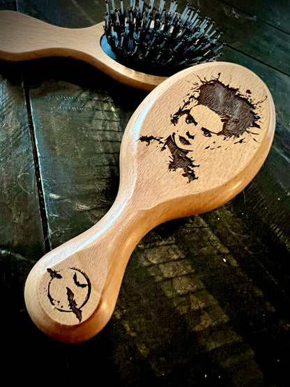 Travel Size Hairbrush - Bride of Frankenstein engraving with boar bristles