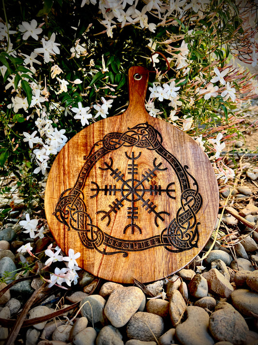 Charcuterie & Cutting Board - Aegishjalmr Helm of Awe and Terror" engraved on beautiful Acacia