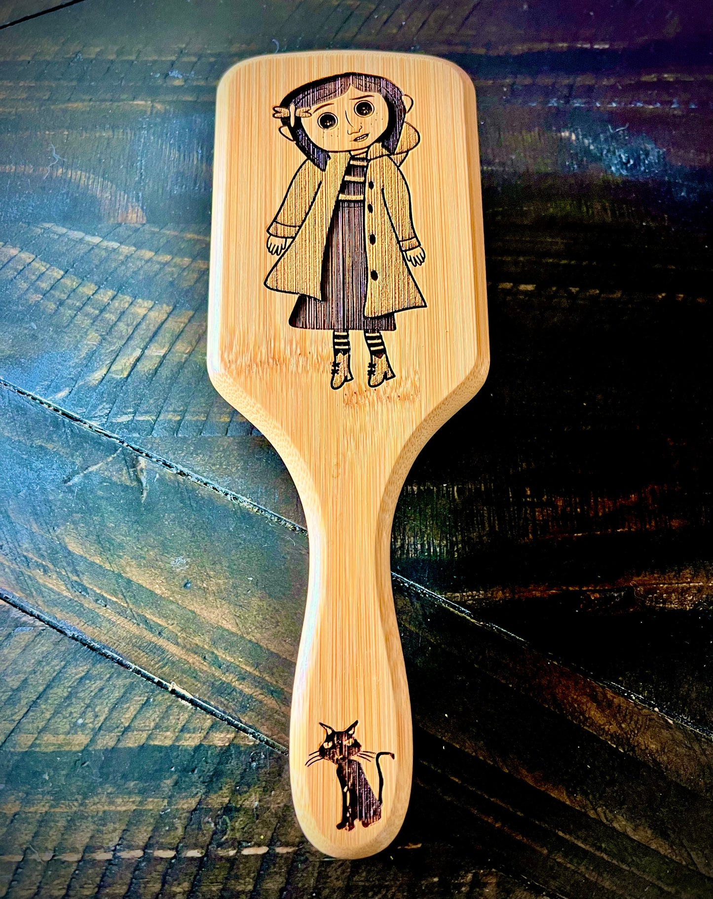 Hairbrush  - Coraline Engraved on Bamboo Handle