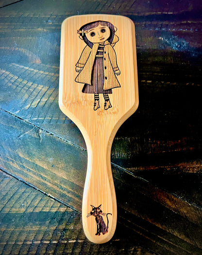 Hairbrush  - Coraline Engraved on Bamboo Handle