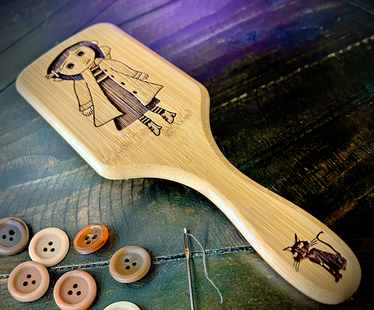 Hairbrush  - Coraline Engraved on Bamboo Handle