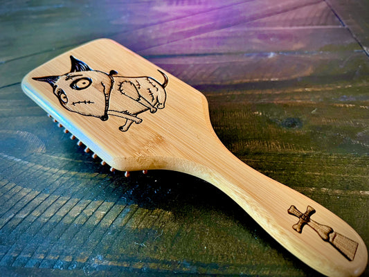 Hairbrush  - Frankenweenie Sparky Engraved on Bamboo