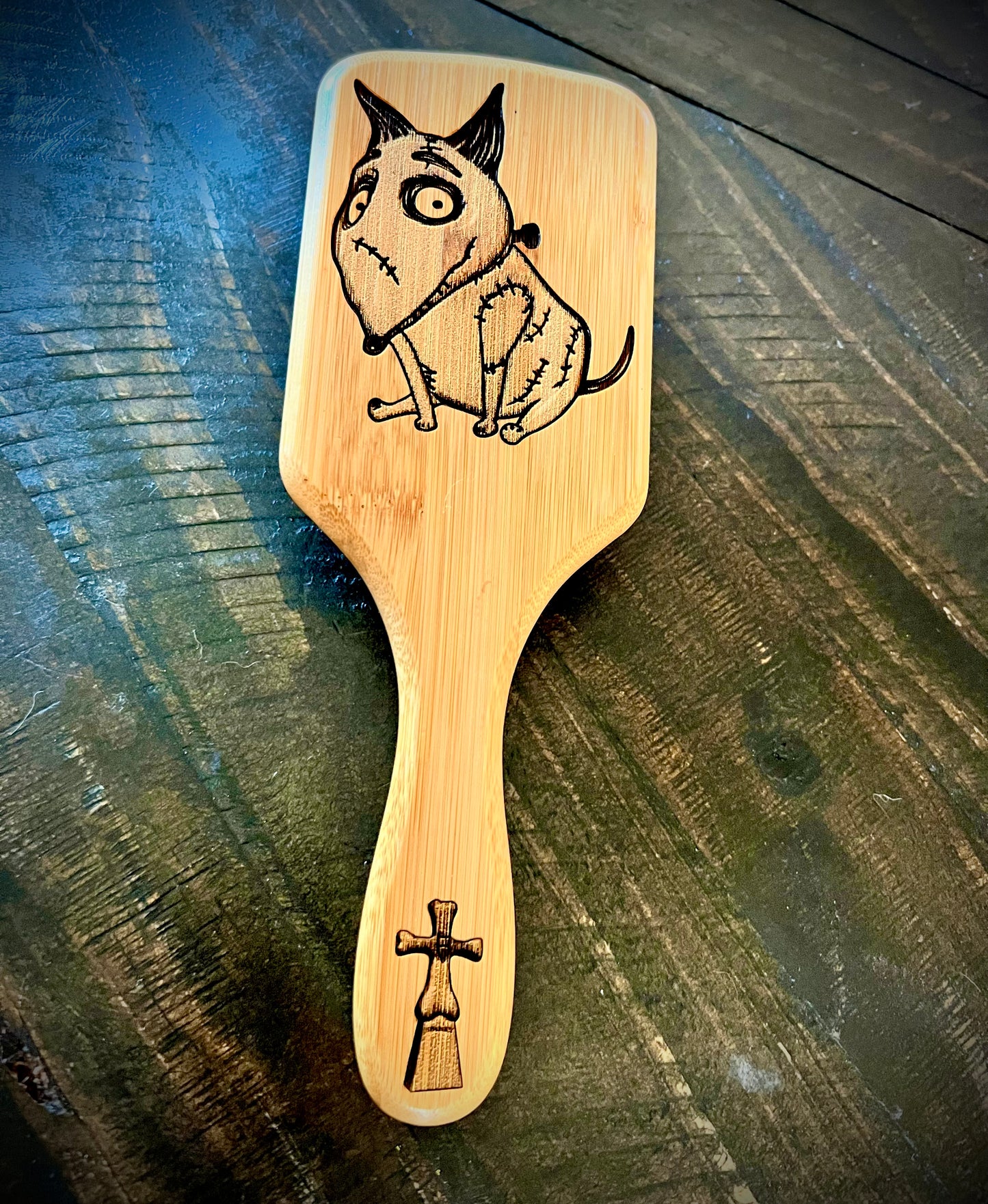 Hairbrush  - Frankenweenie Sparky Engraved on Bamboo