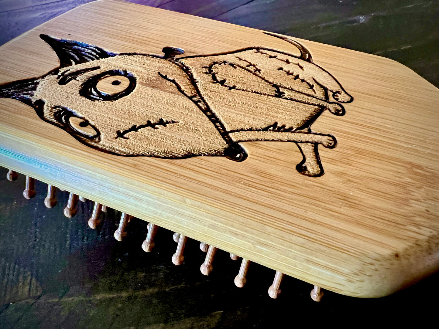 Hairbrush  - Frankenweenie Sparky Engraved on Bamboo