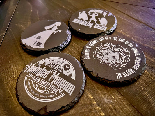 Coaster Set - Haunted Mansion etched on Slate (set of four)