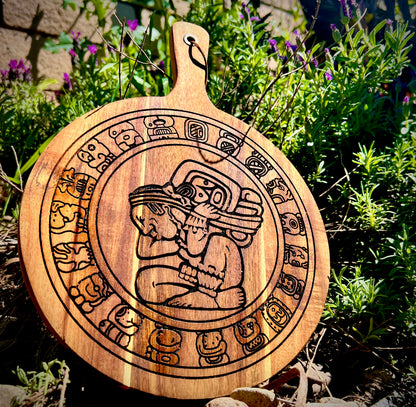 Charcuterie & Cutting Board - Mayan Calendar engraved on beautiful round acacia Tzolk’in