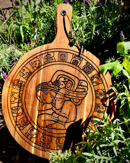 Charcuterie & Cutting Board - Mayan Calendar engraved on beautiful round acacia Tzolk’in